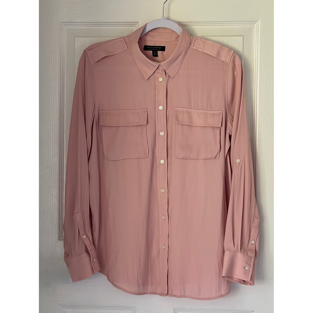Banana Republic Dillon Classic Fit Utility Shirt Pink Button Down Epaulettes M